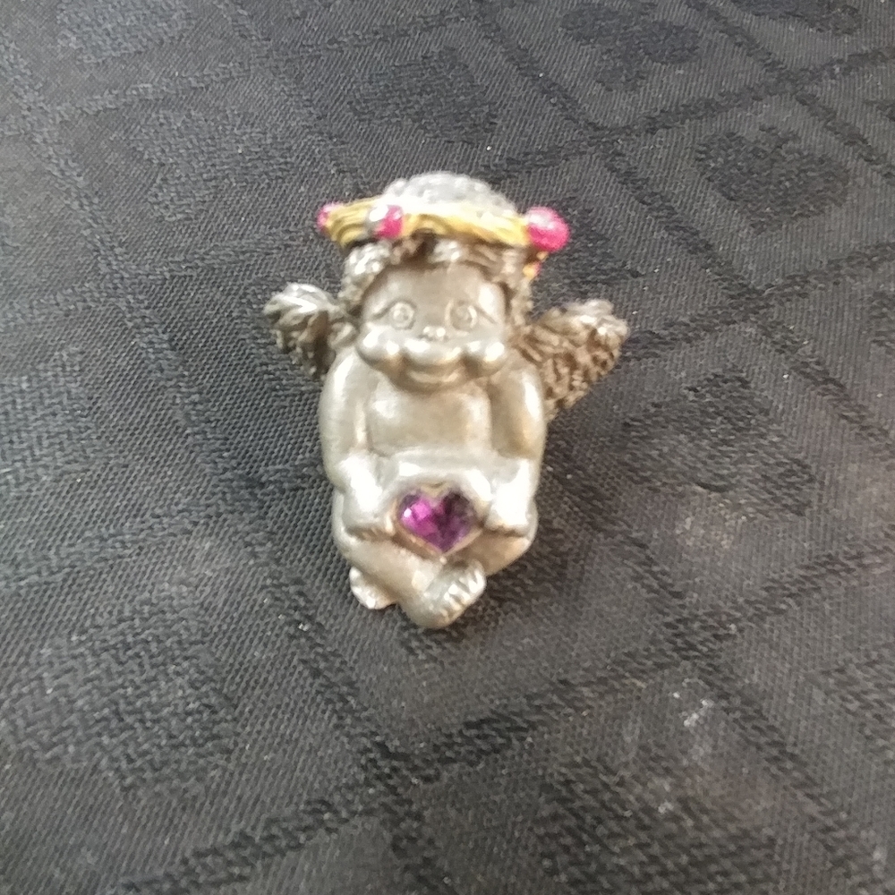 SPOON Pewter Angel w Crystal Heart